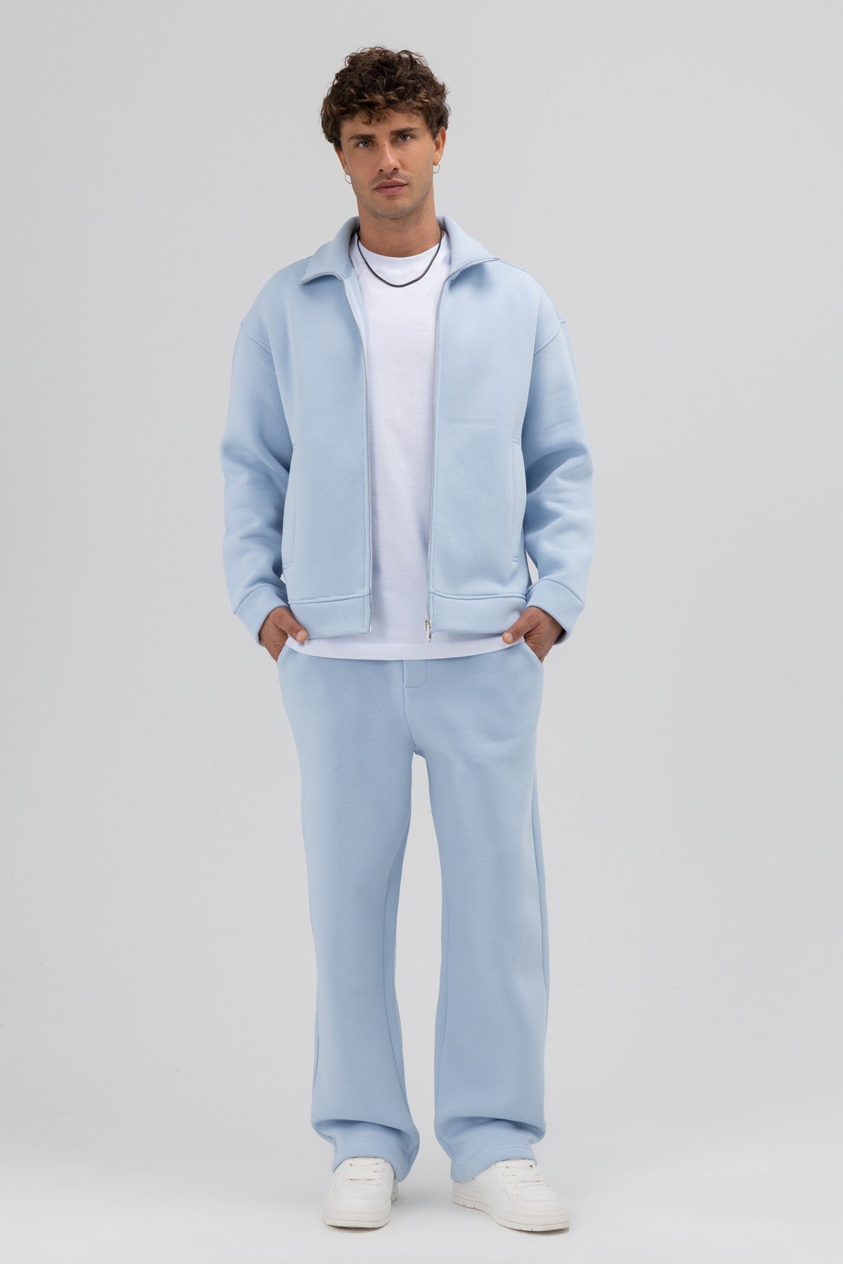 Oversize Önü Fermuarlı Dik Yaka Sweatshirt