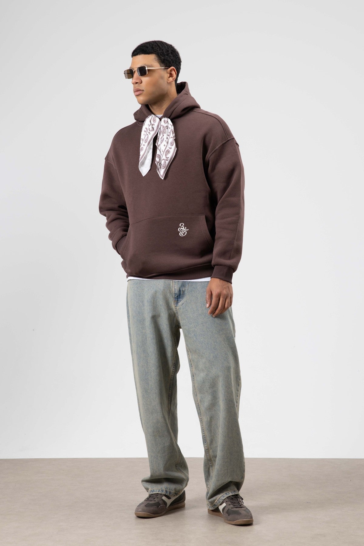 Oversize Fular Detaylı Kapüşonlu Sweatshirt
