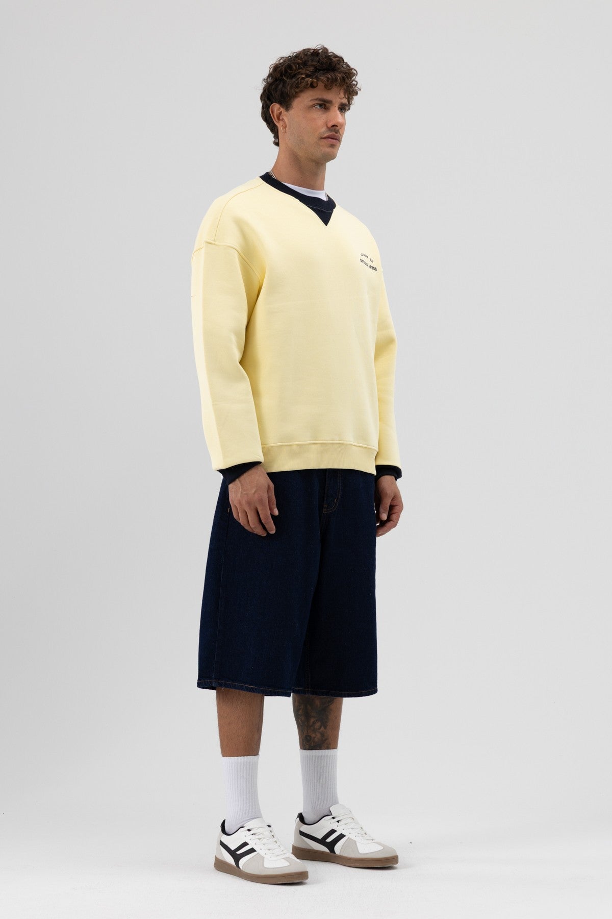Oversize Bisiklet Yaka Baskılı Sweatshirt