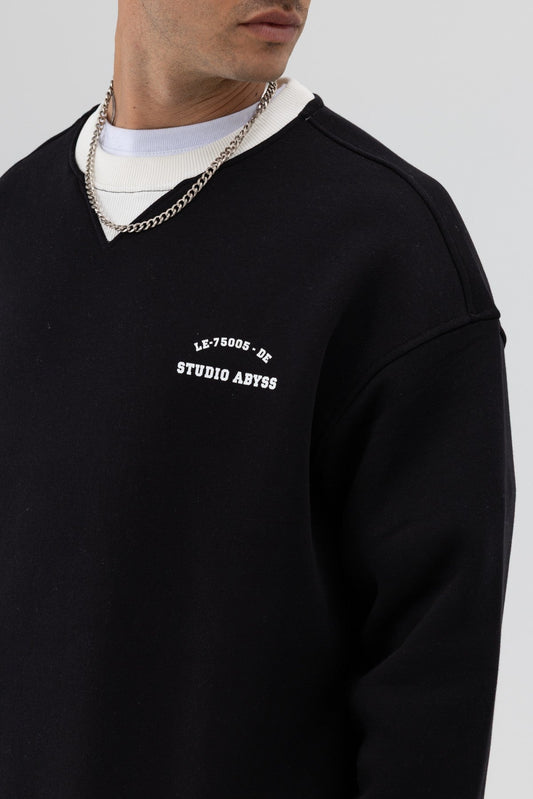 Oversize Bisiklet Yaka Baskılı Sweatshirt