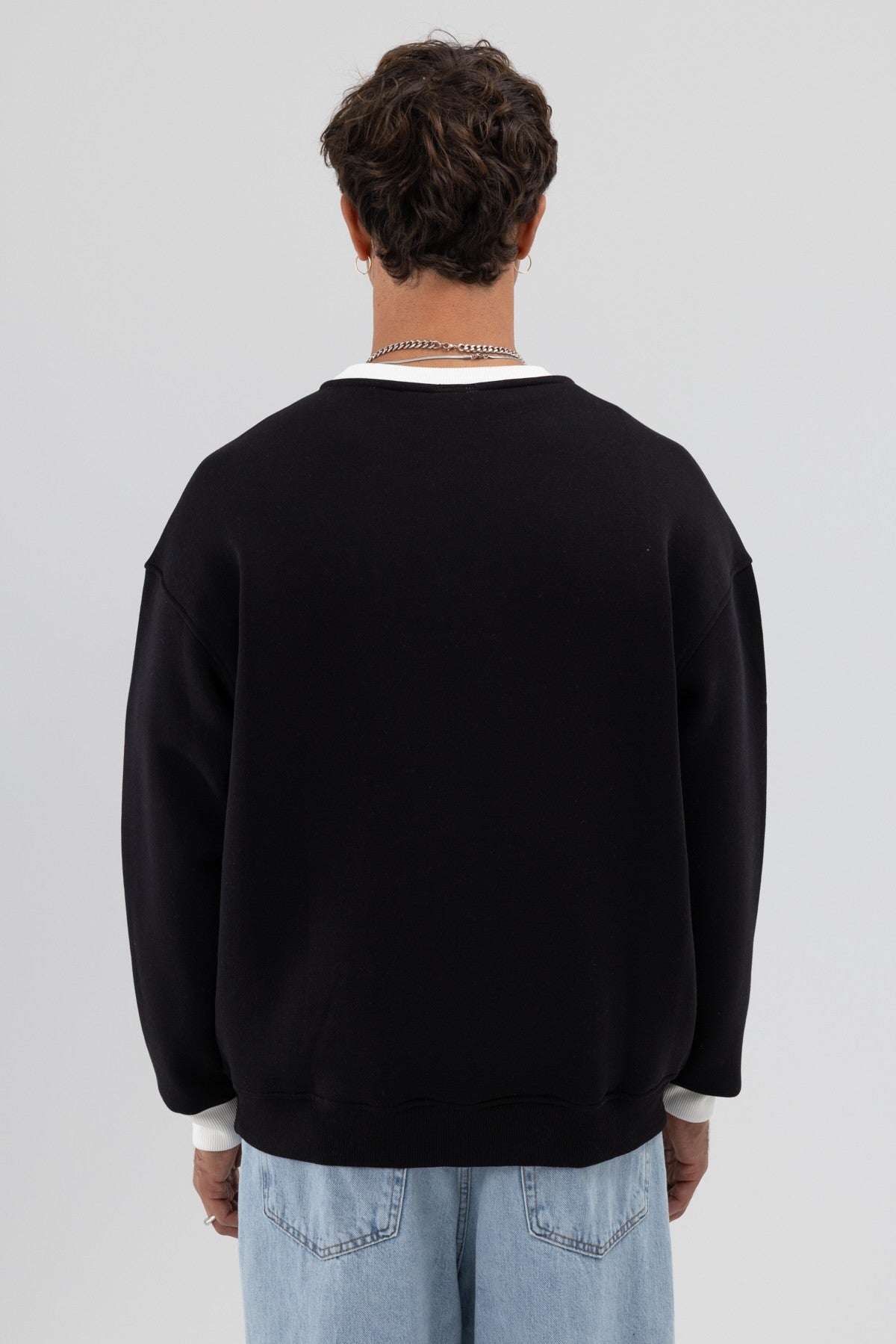 Oversize Bisiklet Yaka Baskılı Sweatshirt