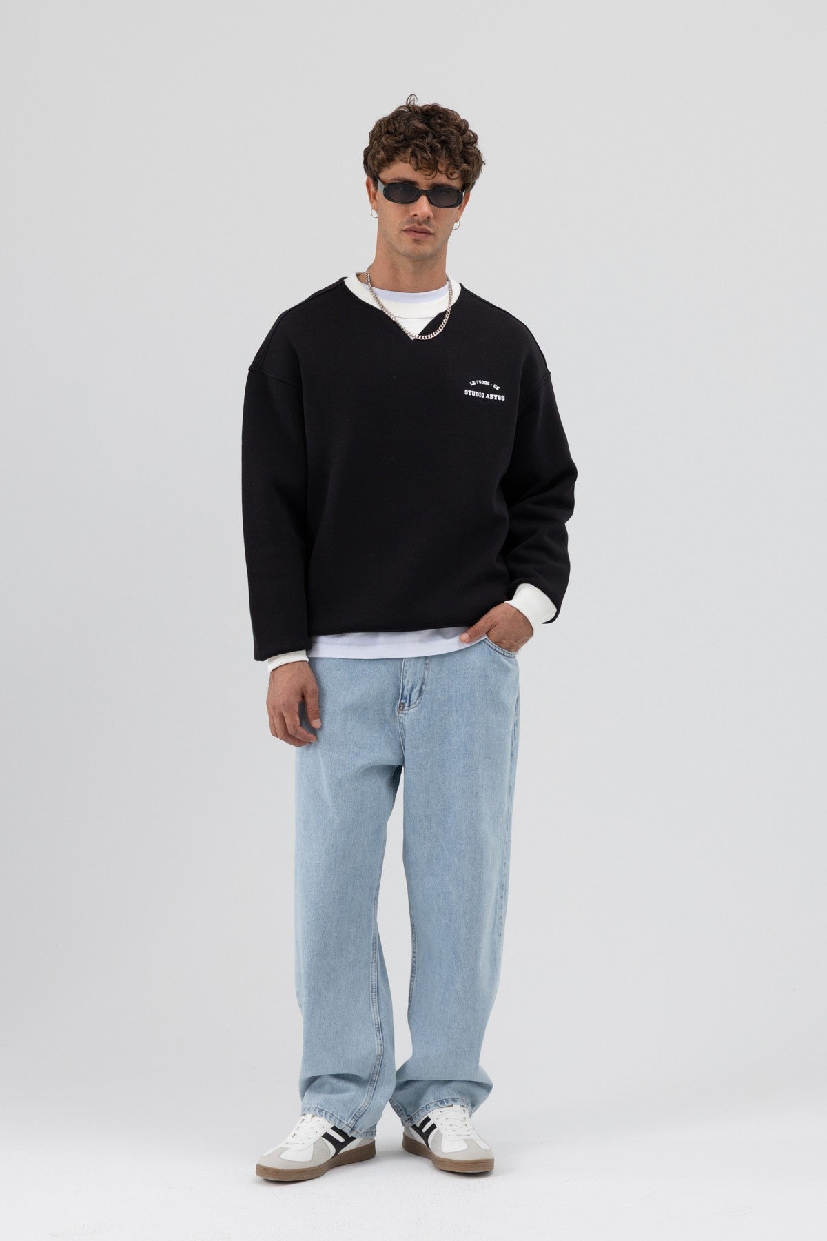 Oversize Bisiklet Yaka Baskılı Sweatshirt