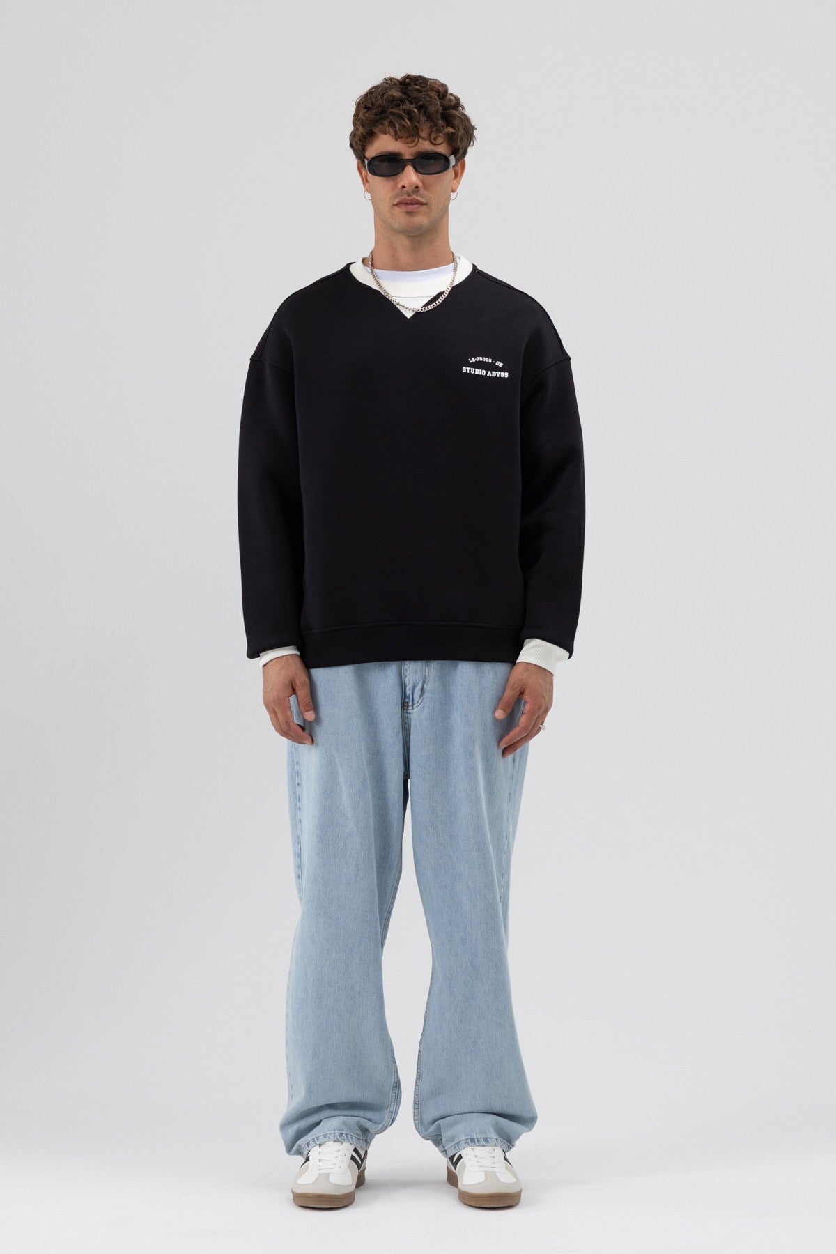 Oversize Bisiklet Yaka Baskılı Sweatshirt
