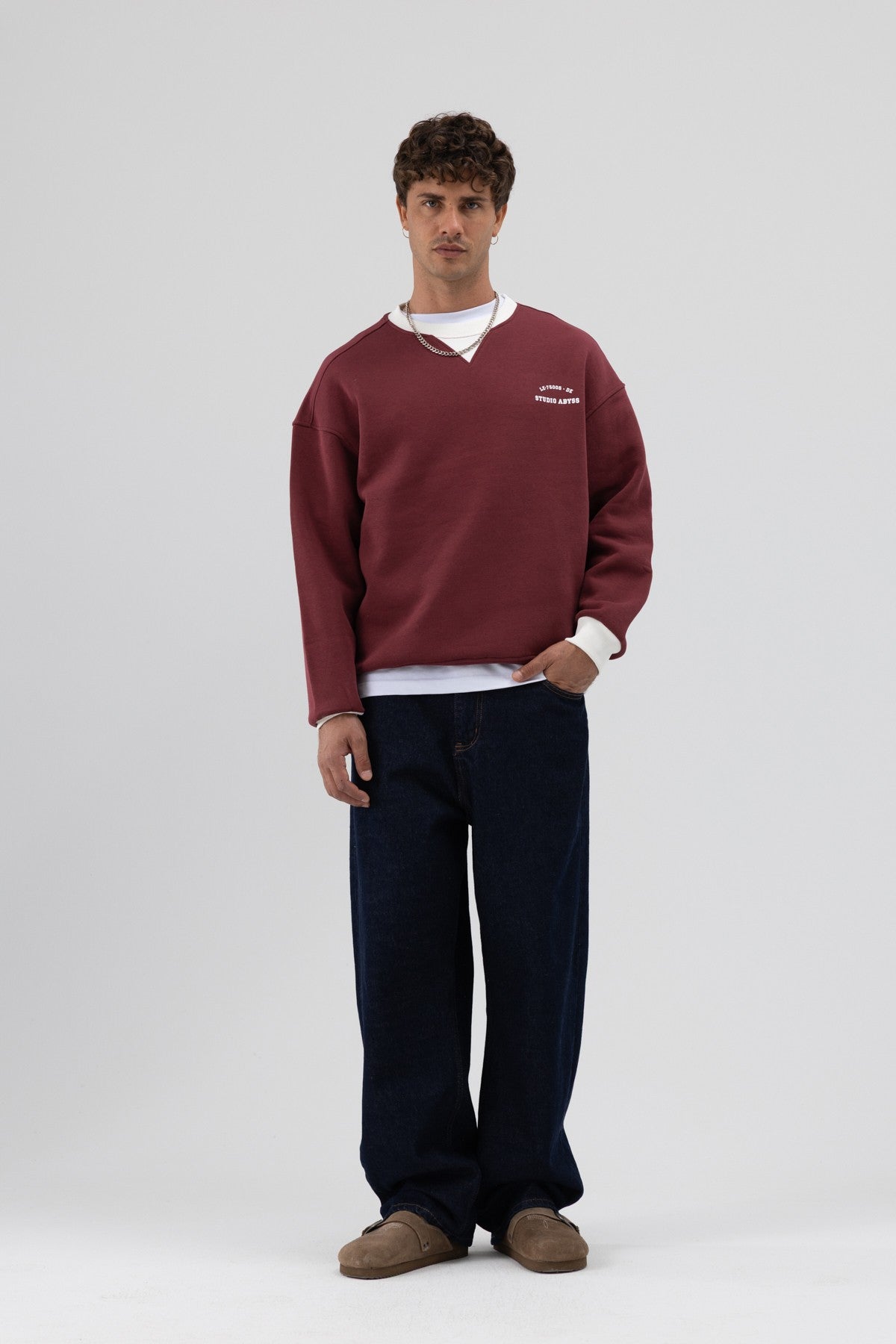 Oversize Bisiklet Yaka Baskılı Sweatshirt