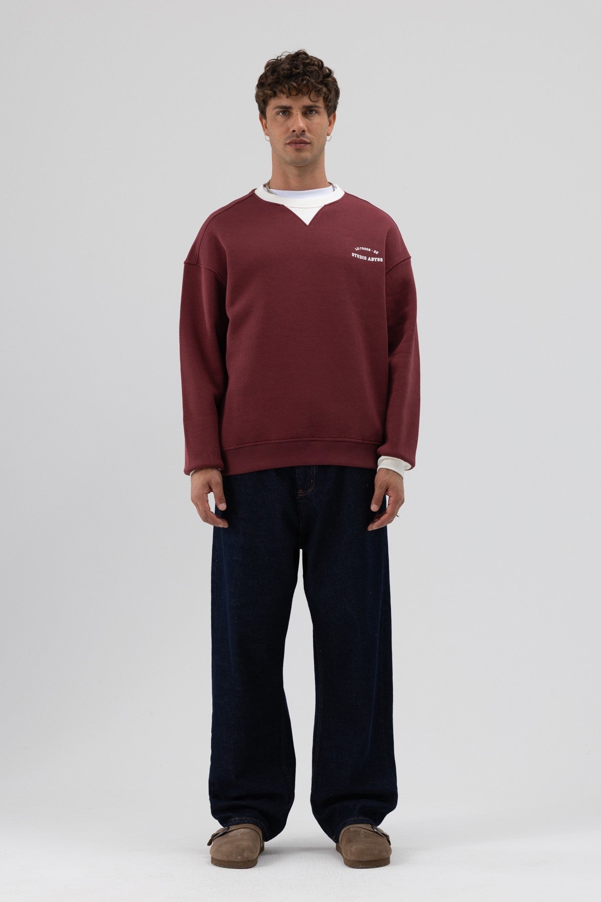 Oversize Bisiklet Yaka Baskılı Sweatshirt