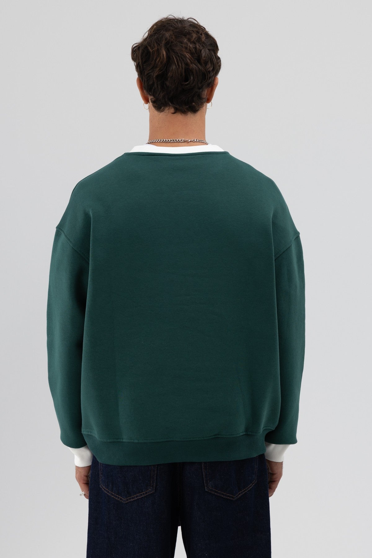 Oversize Bisiklet Yaka Baskılı Sweatshirt