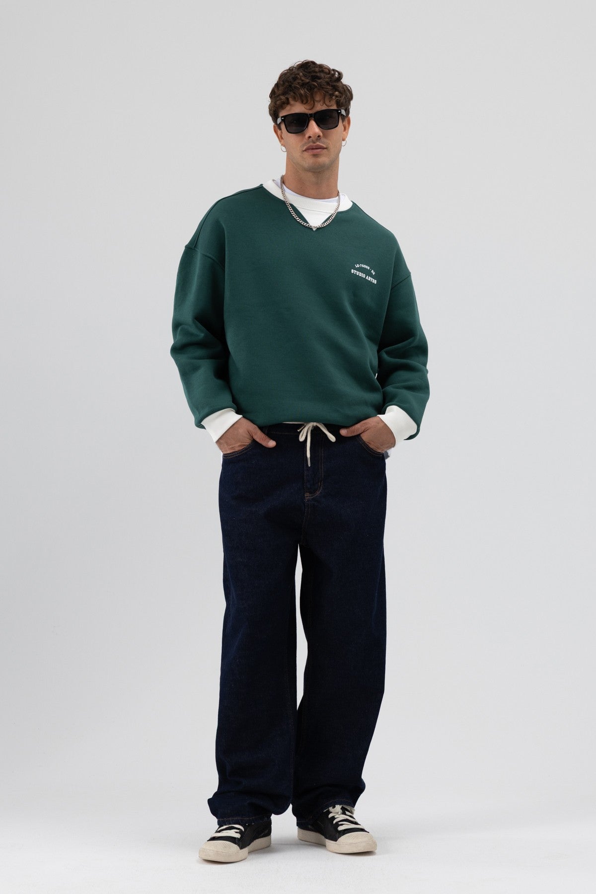 Oversize Bisiklet Yaka Baskılı Sweatshirt