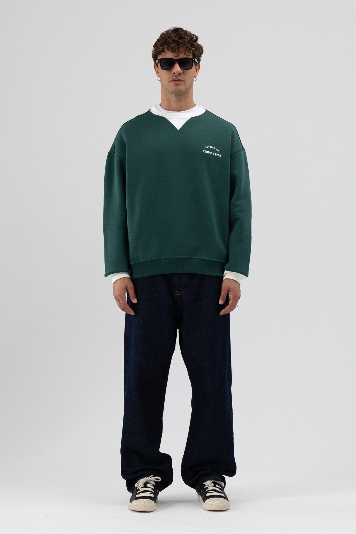 Oversize Bisiklet Yaka Baskılı Sweatshirt