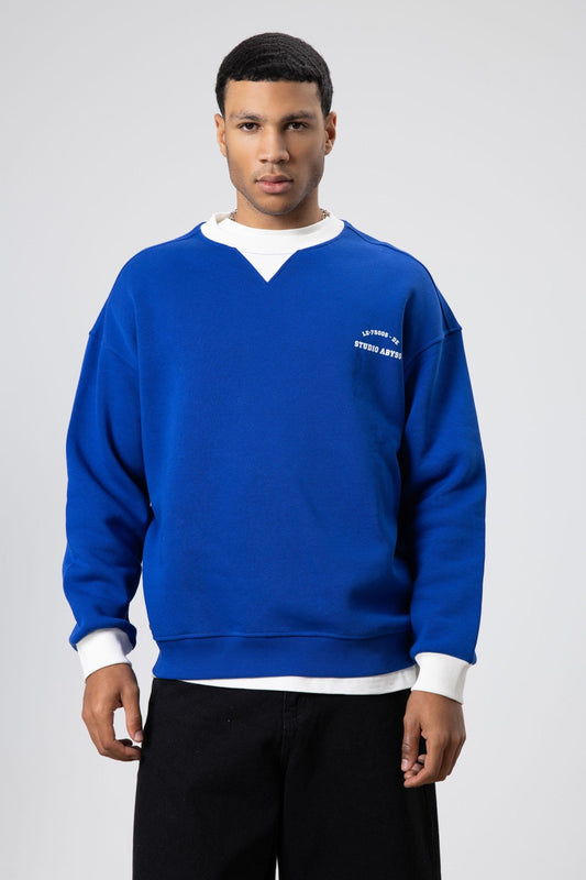 Oversize Bisiklet Yaka Baskılı Sweatshirt