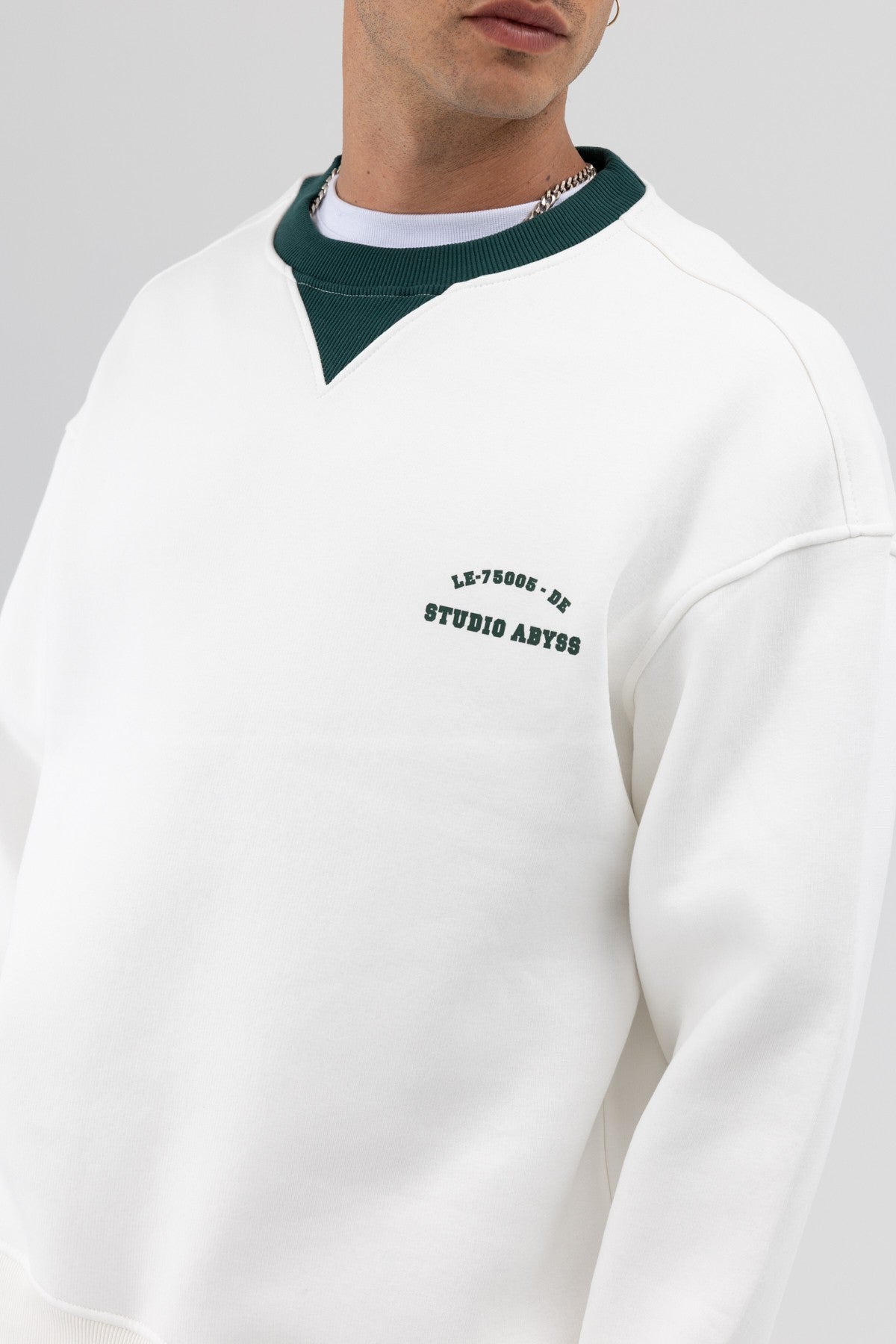 Oversize Bisiklet Yaka Baskılı Sweatshirt