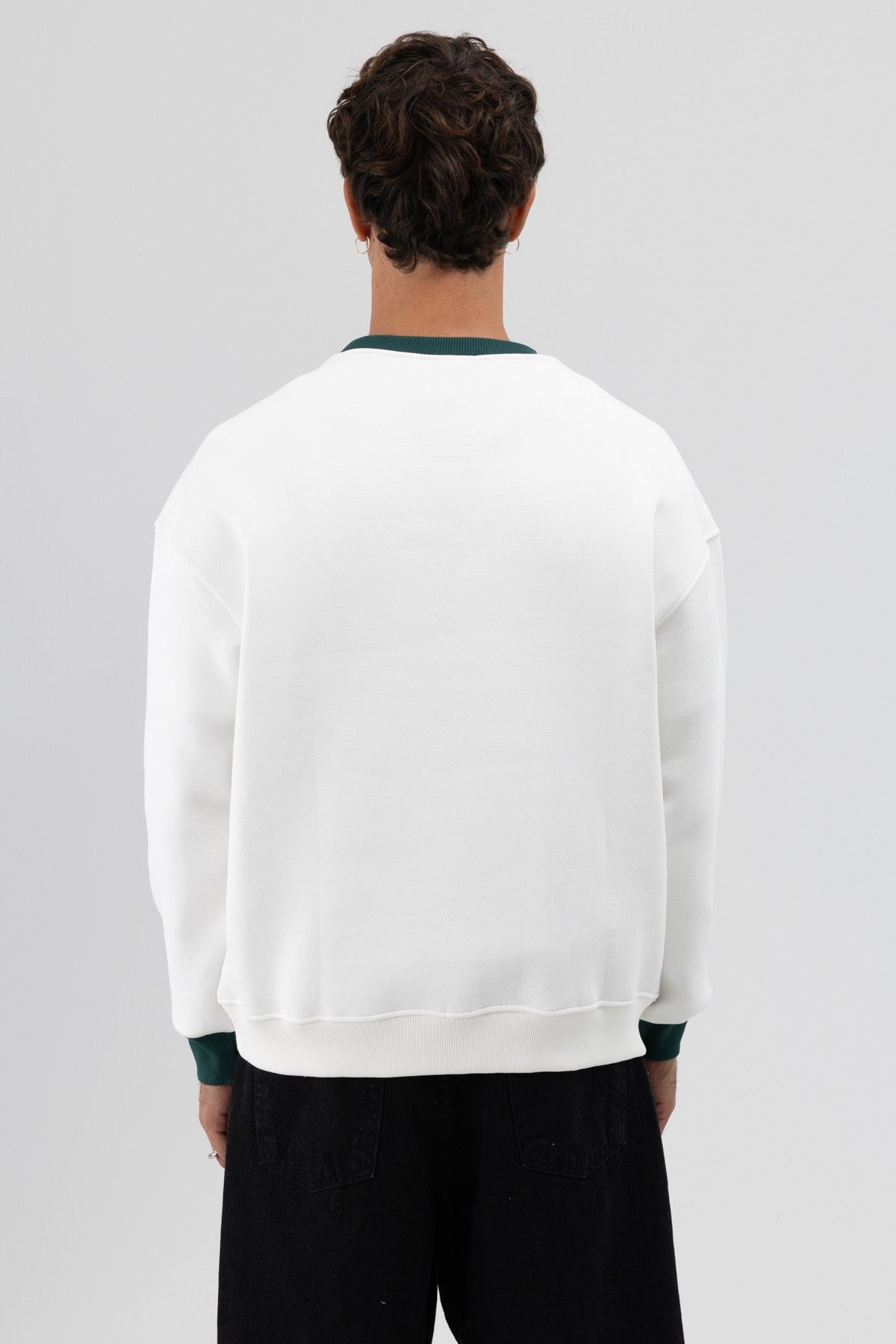 Oversize Bisiklet Yaka Baskılı Sweatshirt