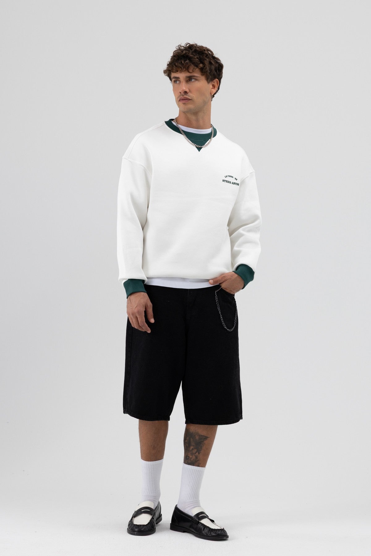 Oversize Bisiklet Yaka Baskılı Sweatshirt