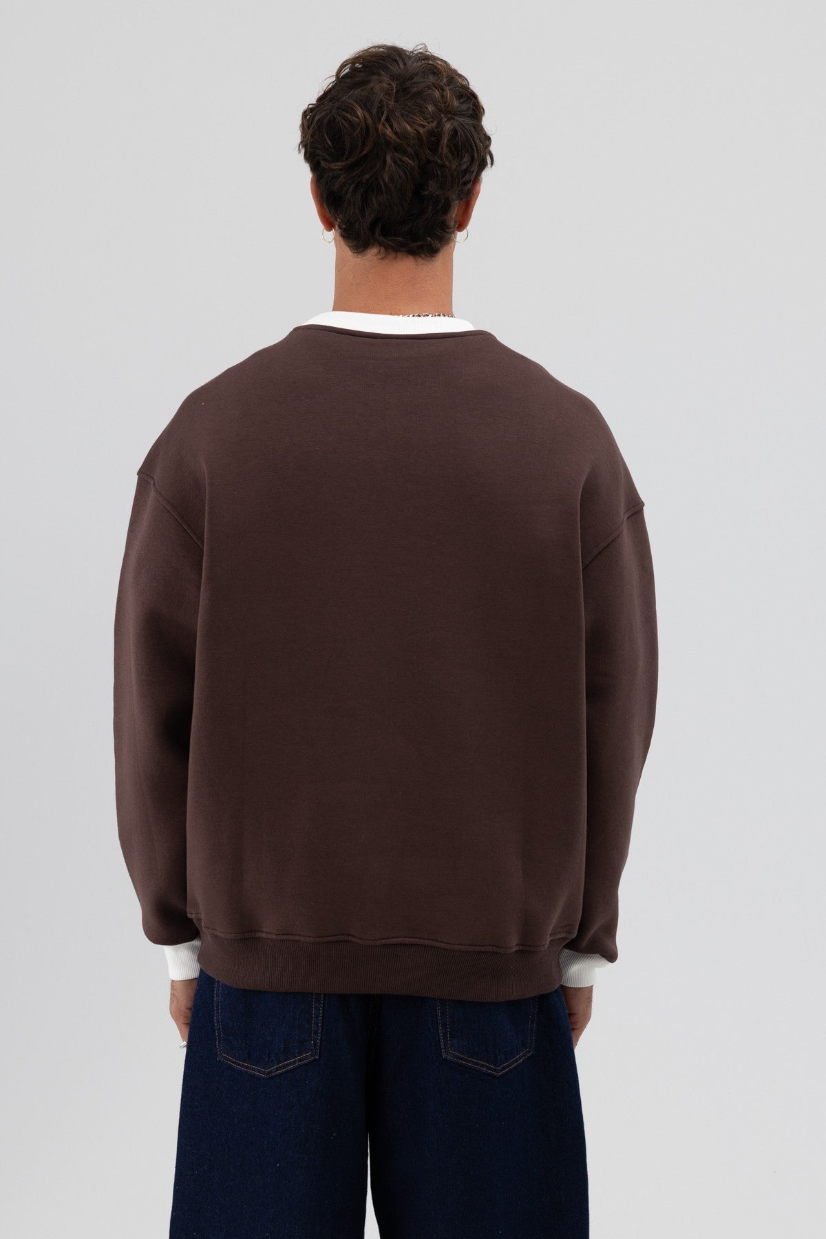 Oversize Bisiklet Yaka Baskılı Sweatshirt