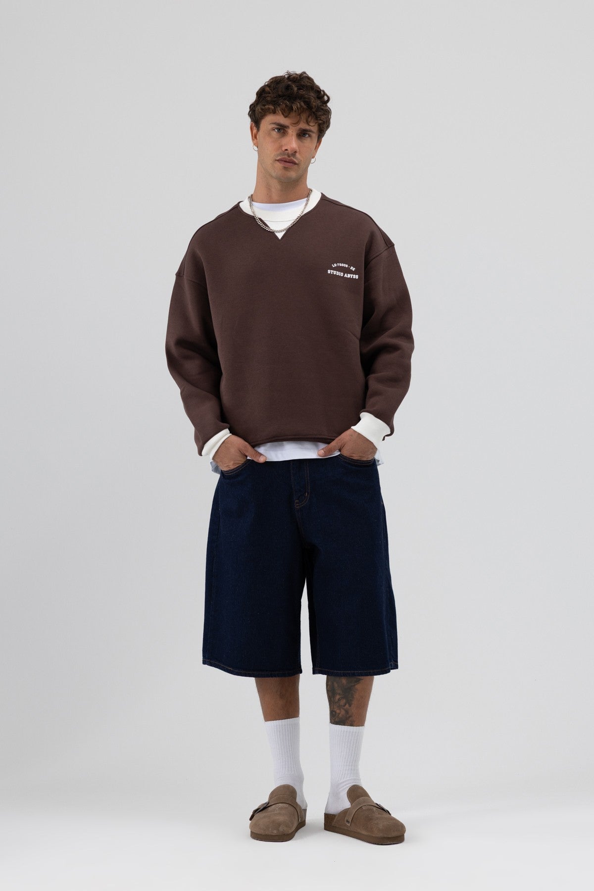 Oversize Bisiklet Yaka Baskılı Sweatshirt