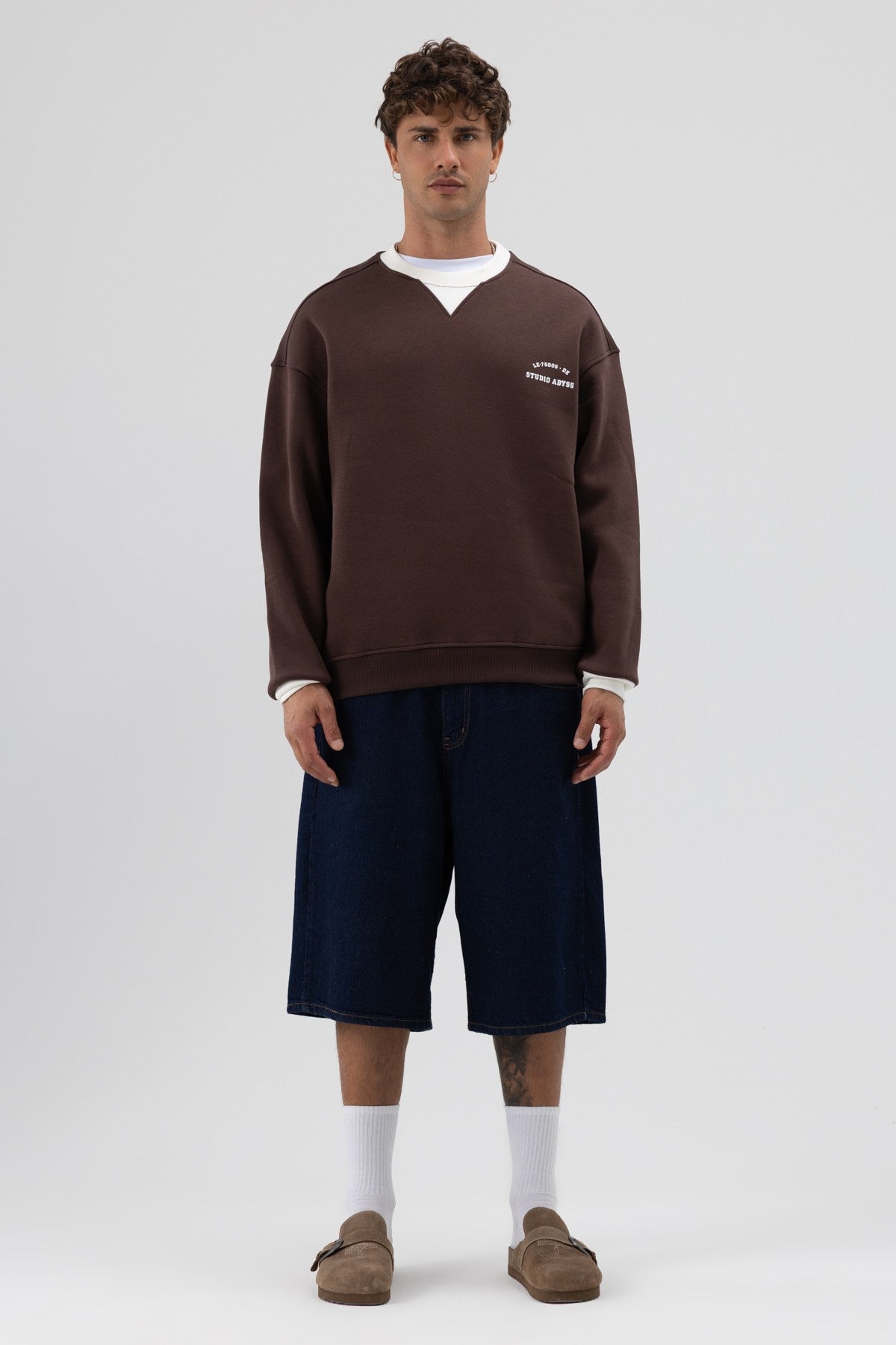 Oversize Bisiklet Yaka Baskılı Sweatshirt