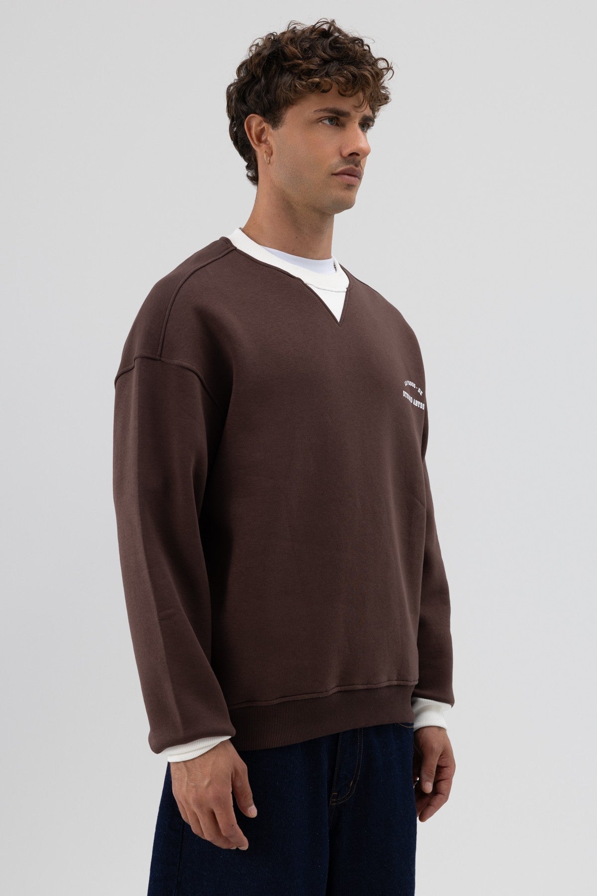 Oversize Bisiklet Yaka Baskılı Sweatshirt