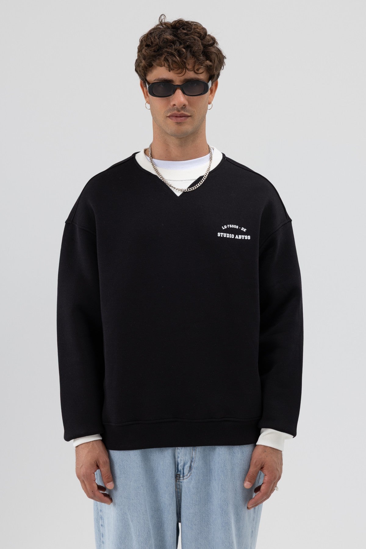 Oversize Bisiklet Yaka Baskılı Sweatshirt