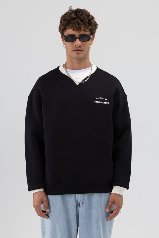 Oversize Bisiklet Yaka Baskılı Sweatshirt
