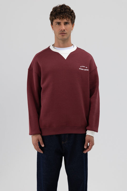 Oversize Bisiklet Yaka Baskılı Sweatshirt