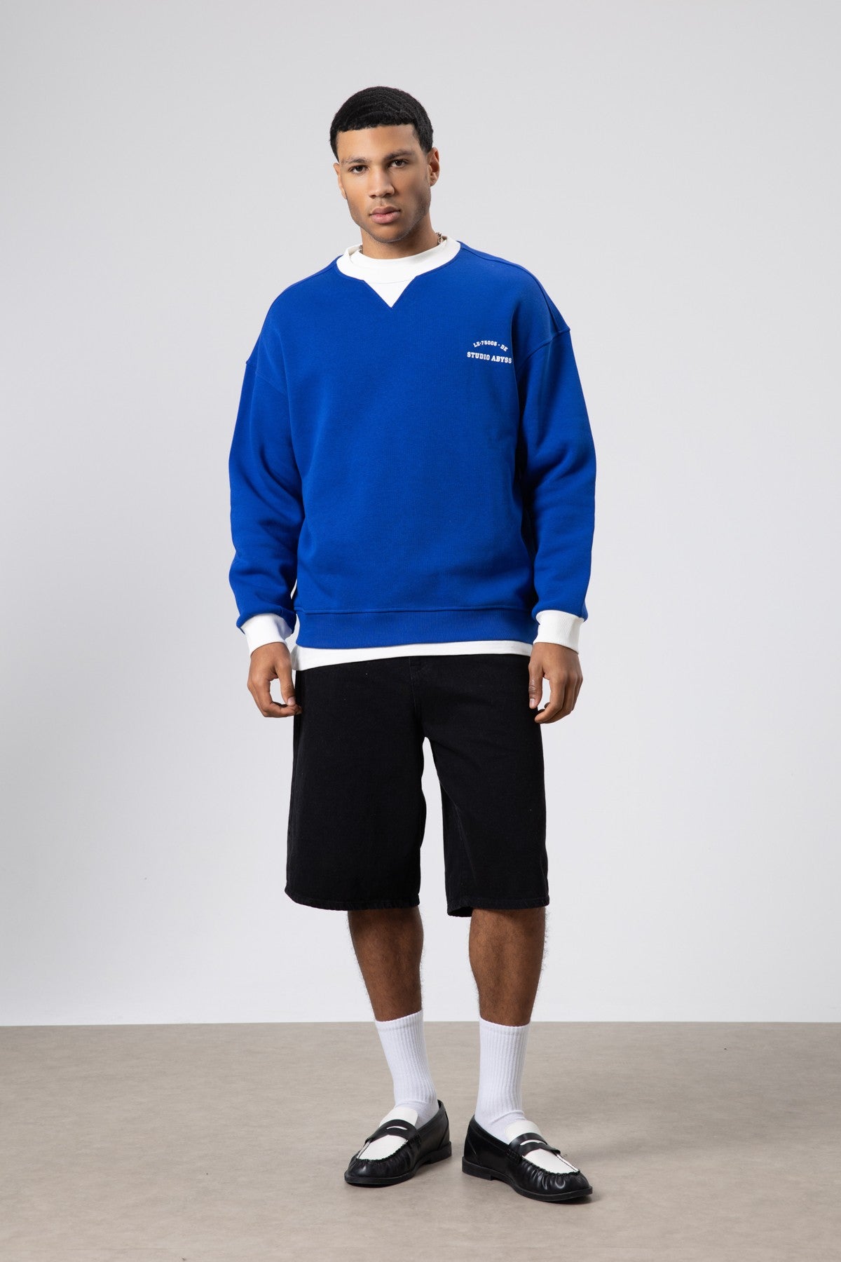 Oversize Bisiklet Yaka Baskılı Sweatshirt