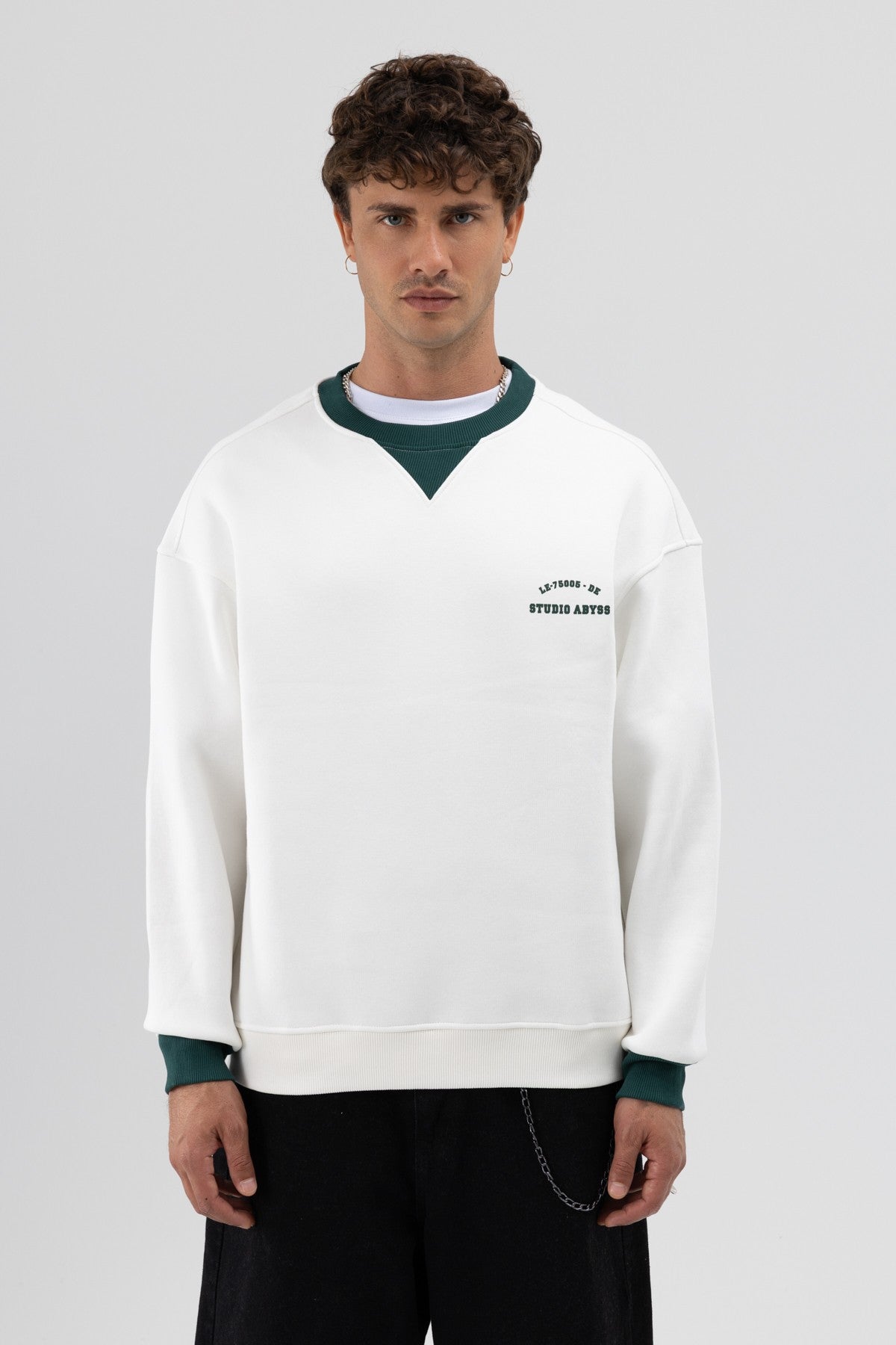 Oversize Bisiklet Yaka Baskılı Sweatshirt