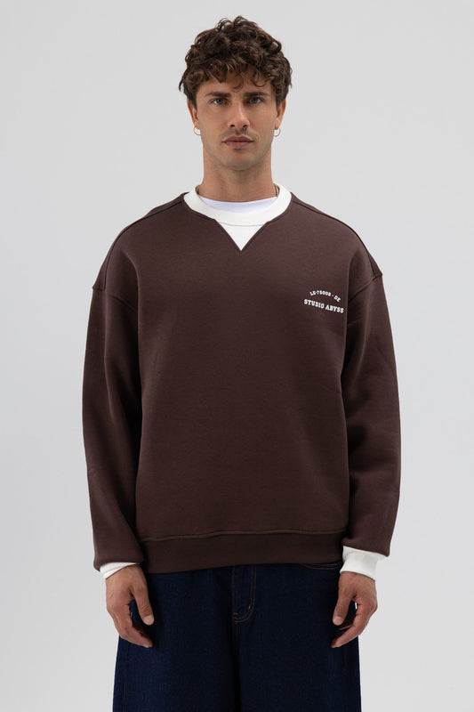 Oversize Bisiklet Yaka Baskılı Sweatshirt