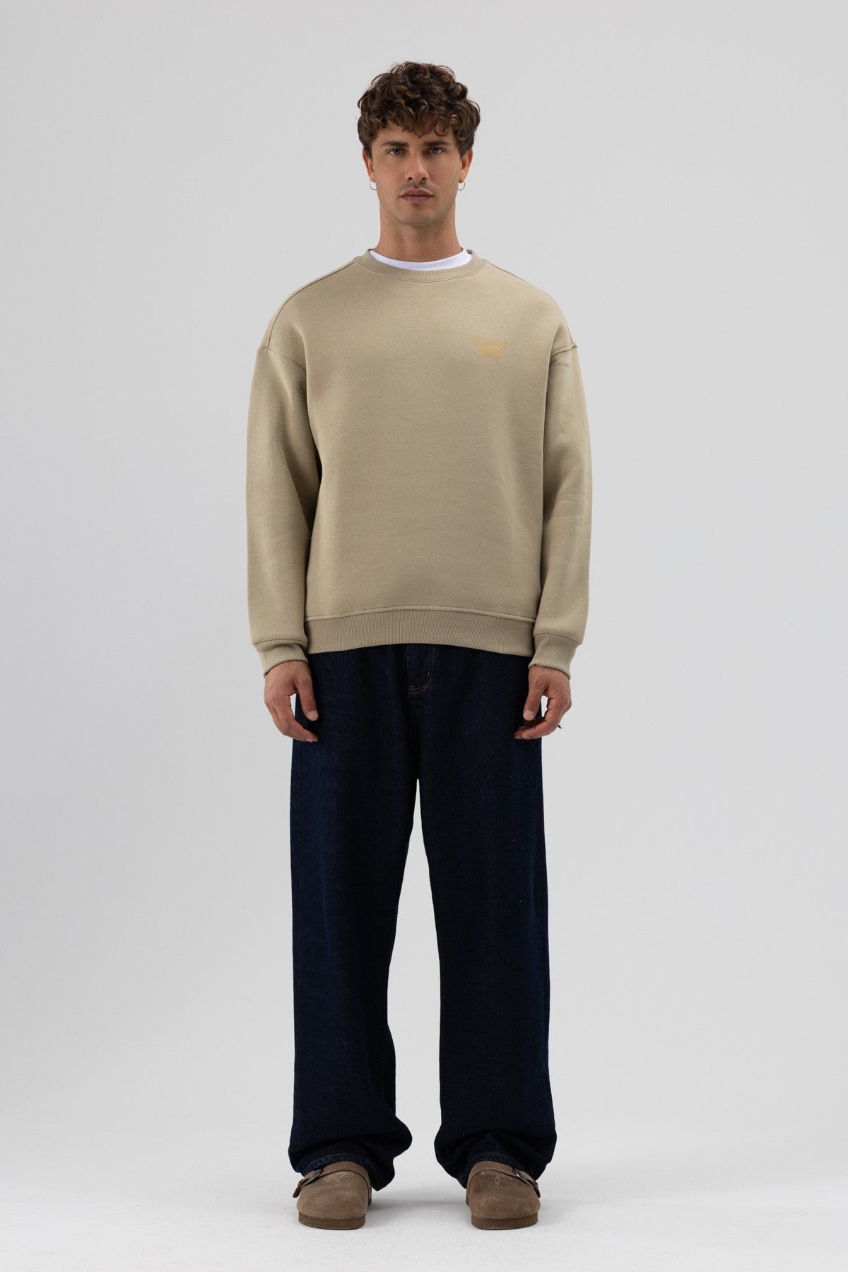 Oversize Bisiklet Yaka Baskılı Sweatshirt