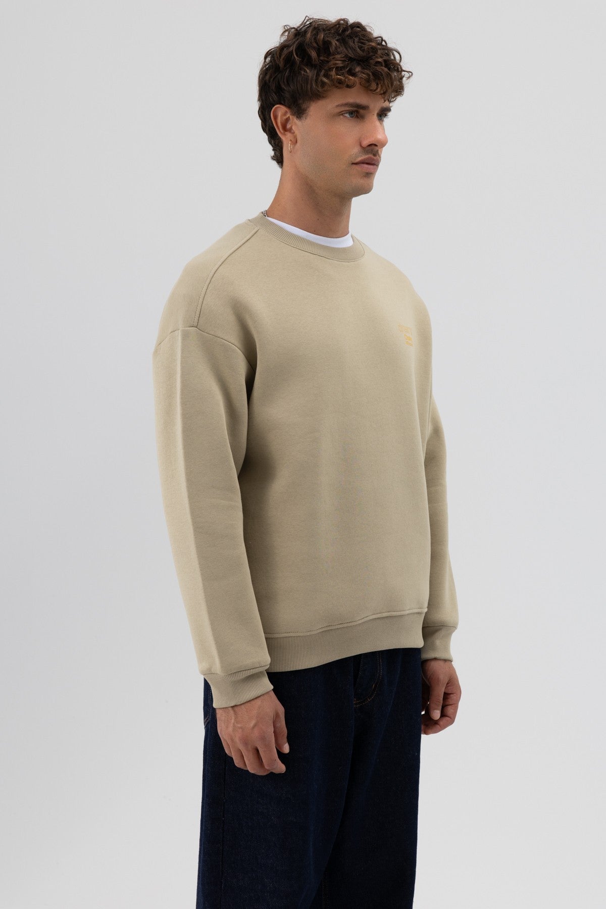 Oversize Bisiklet Yaka Baskılı Sweatshirt