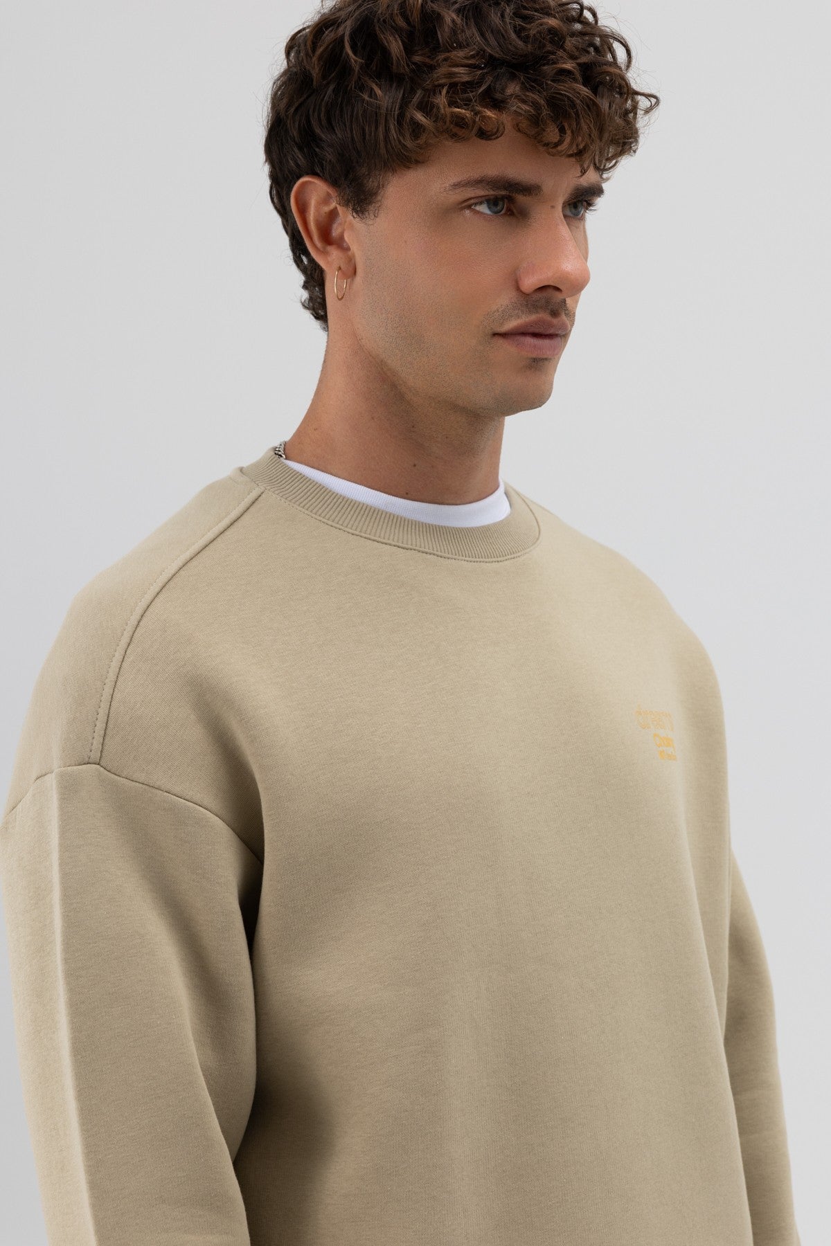 Oversize Bisiklet Yaka Baskılı Sweatshirt