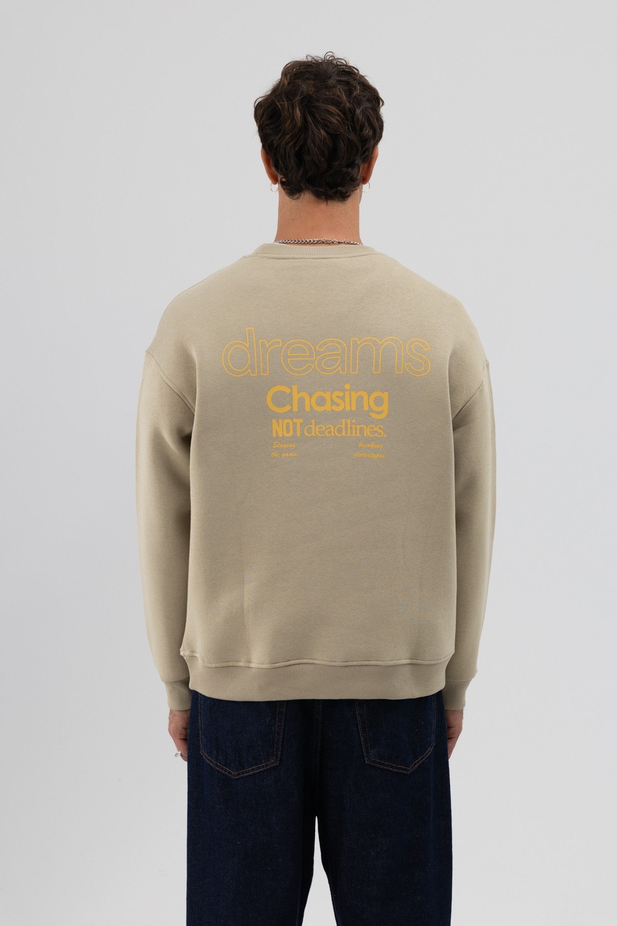 Oversize Bisiklet Yaka Baskılı Sweatshirt