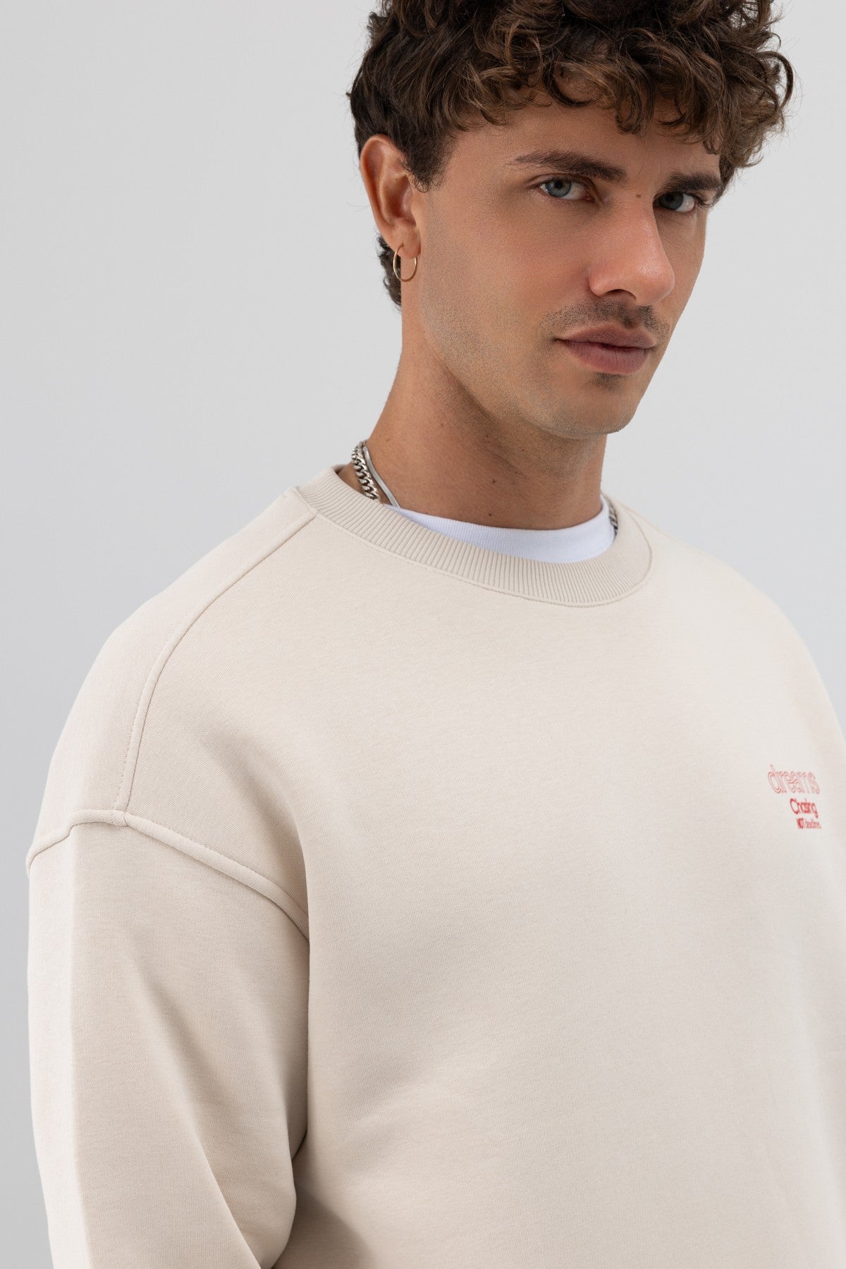 Oversize Bisiklet Yaka Baskılı Sweatshirt