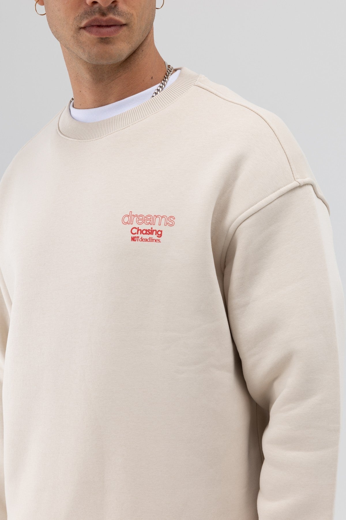 Oversize Bisiklet Yaka Baskılı Sweatshirt