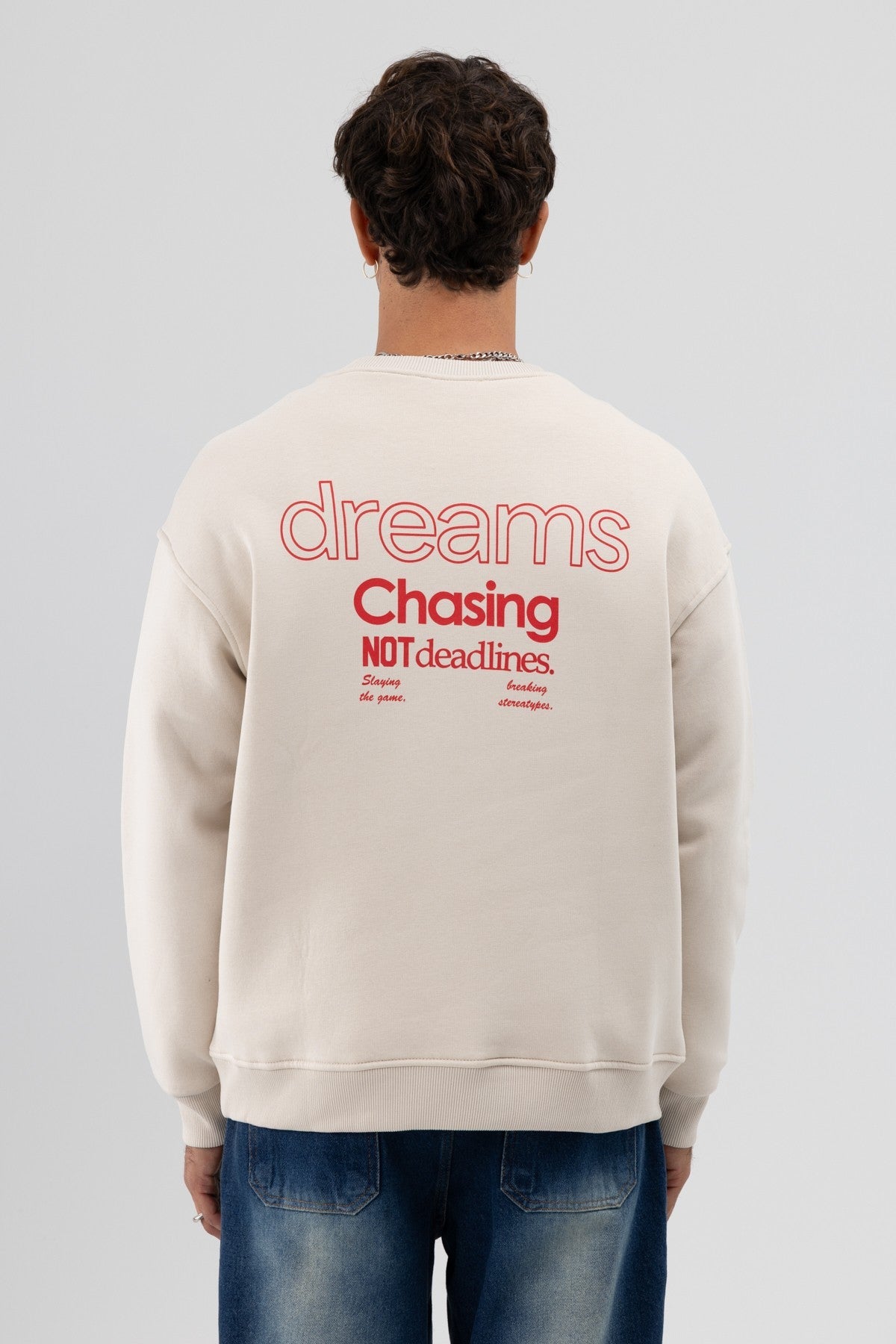 Oversize Bisiklet Yaka Baskılı Sweatshirt