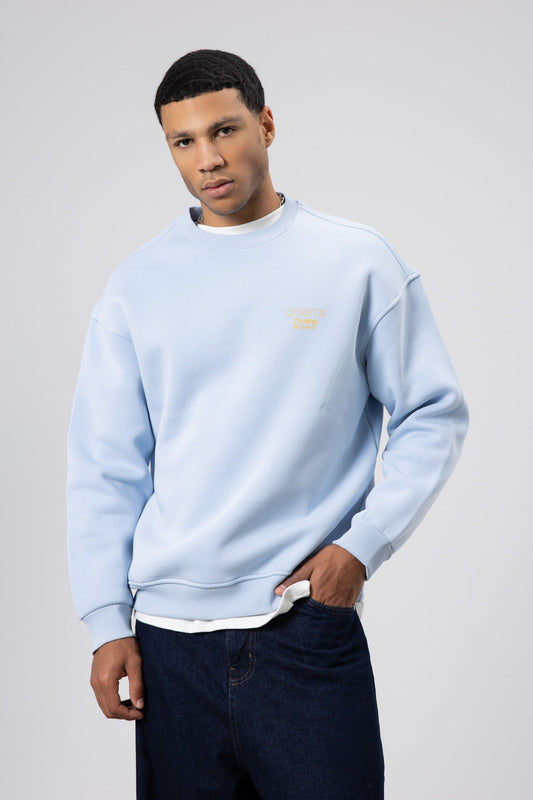 Oversize Bisiklet Yaka Baskılı Sweatshirt