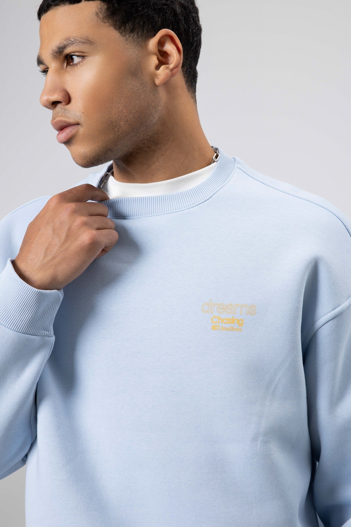 Oversize Bisiklet Yaka Baskılı Sweatshirt