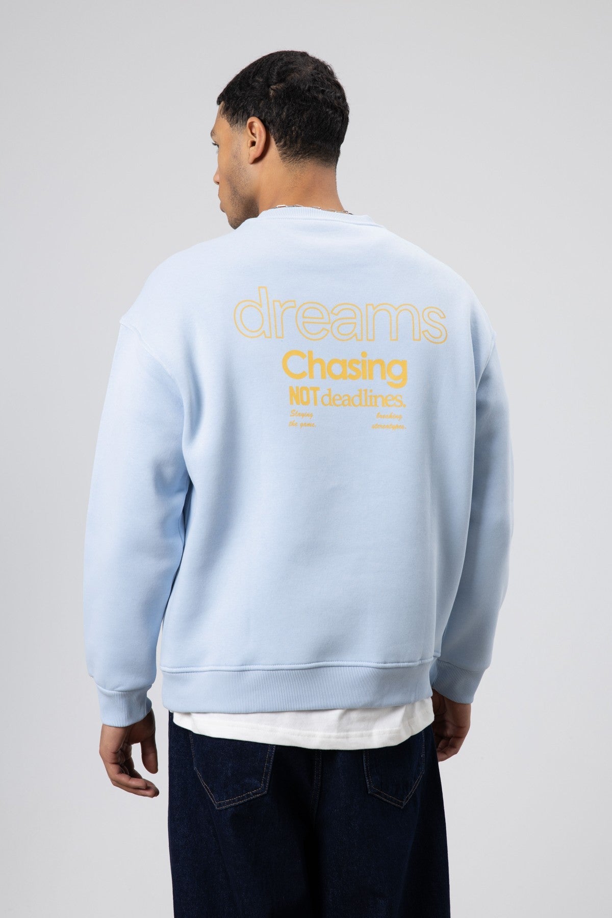 Oversize Bisiklet Yaka Baskılı Sweatshirt