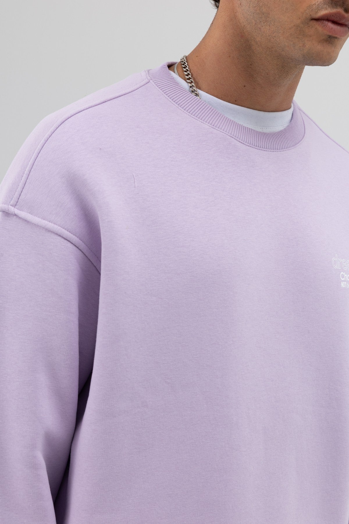 Oversize Bisiklet Yaka Baskılı Sweatshirt