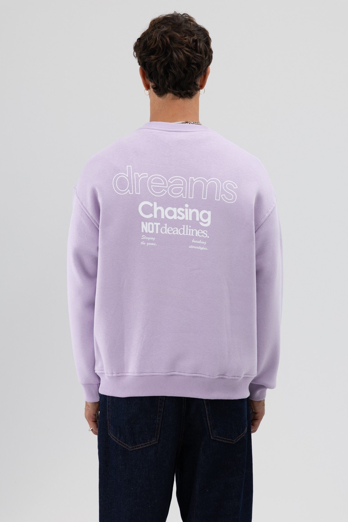 Oversize Bisiklet Yaka Baskılı Sweatshirt