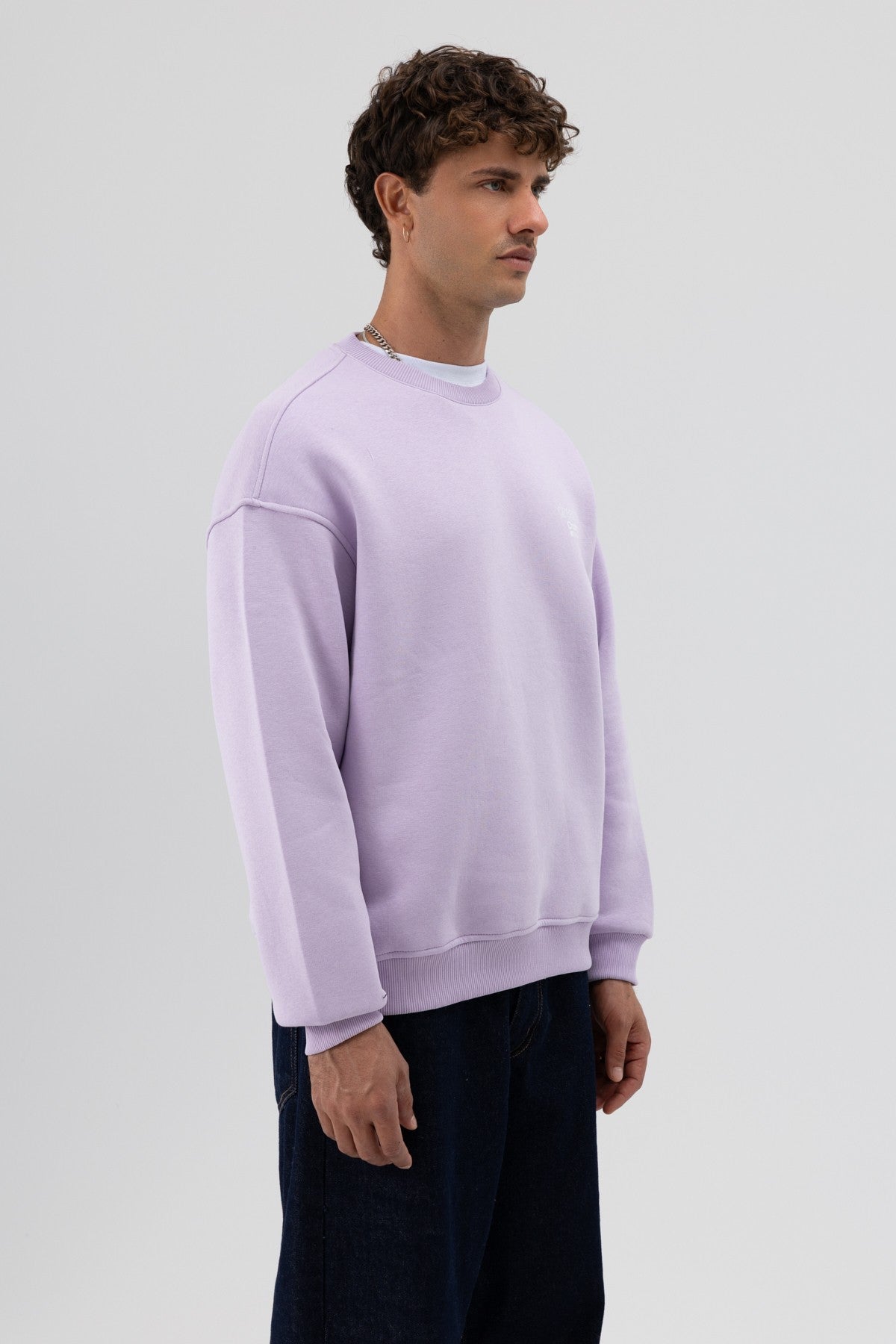 Oversize Bisiklet Yaka Baskılı Sweatshirt