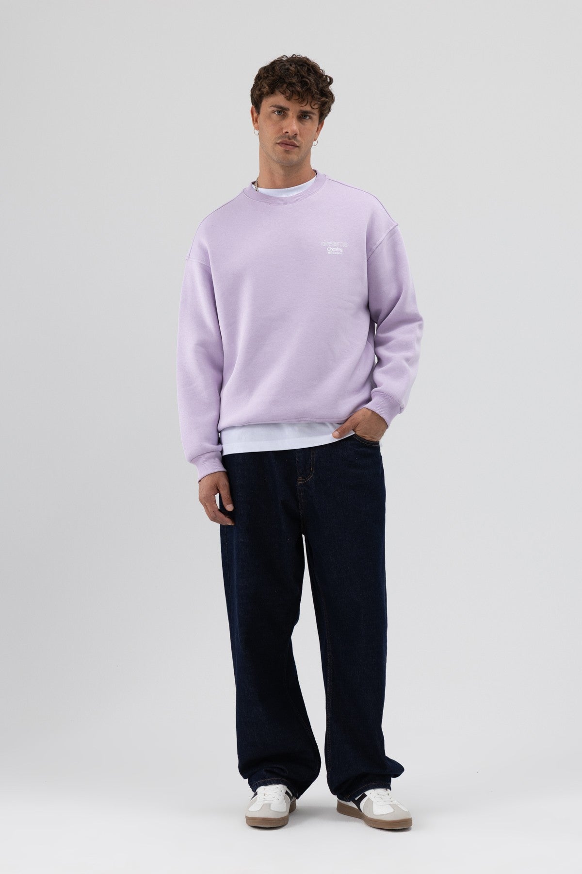 Oversize Bisiklet Yaka Baskılı Sweatshirt
