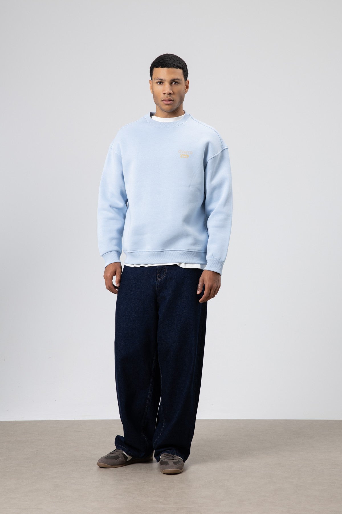Oversize Bisiklet Yaka Baskılı Sweatshirt