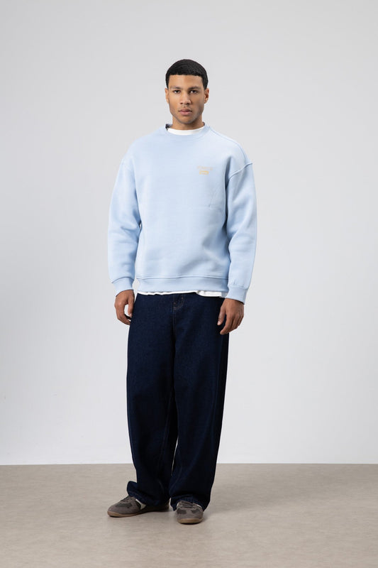 Oversize Bisiklet Yaka Baskılı Sweatshirt