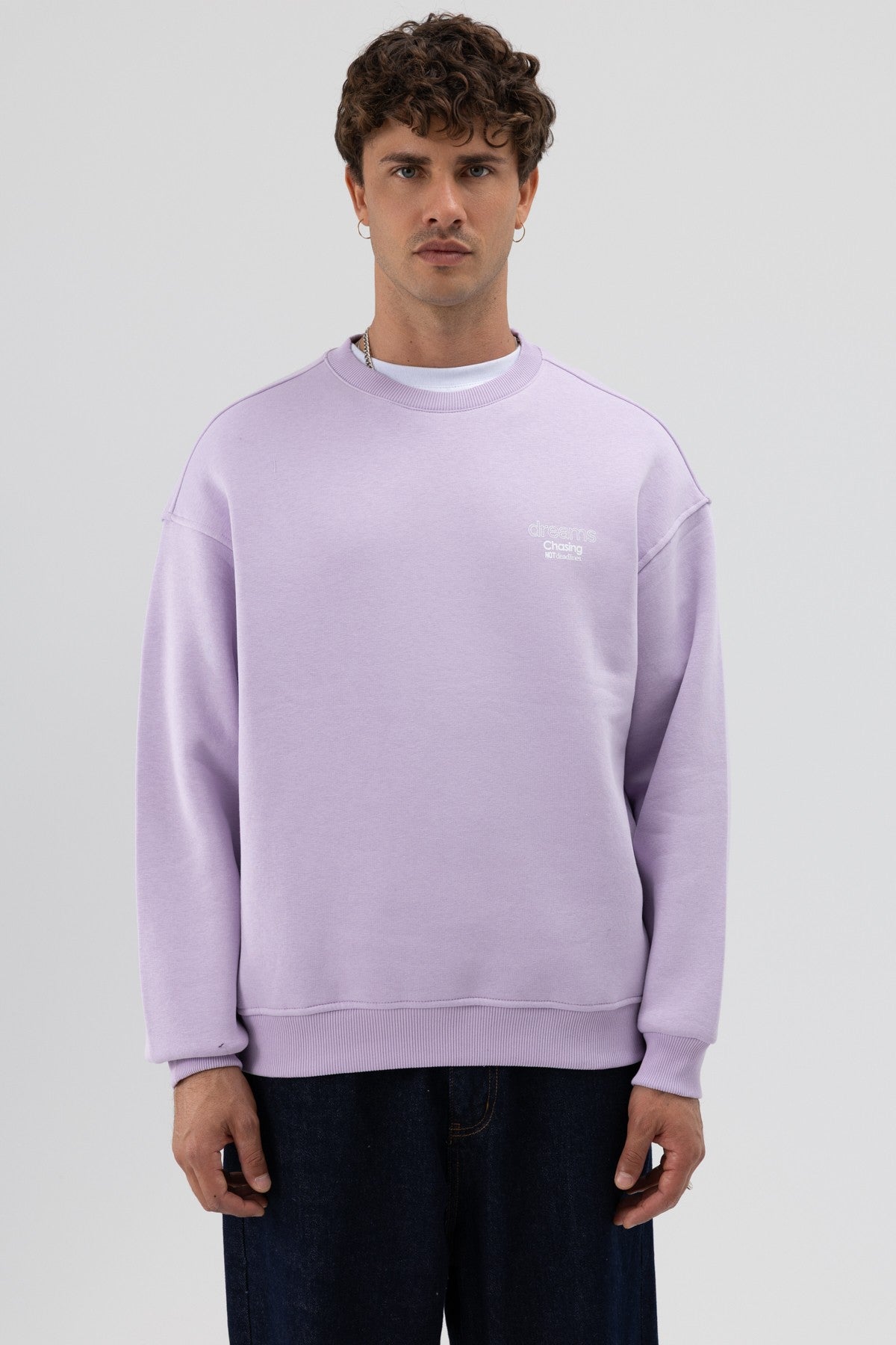 Oversize Bisiklet Yaka Baskılı Sweatshirt