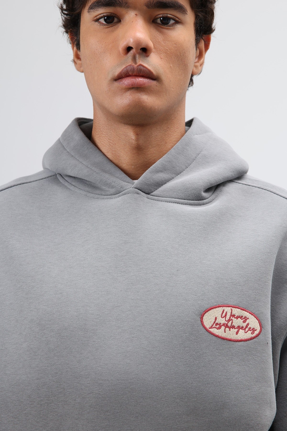 Oversize Baskılı Kapüşonlu Sweatshirt Füme