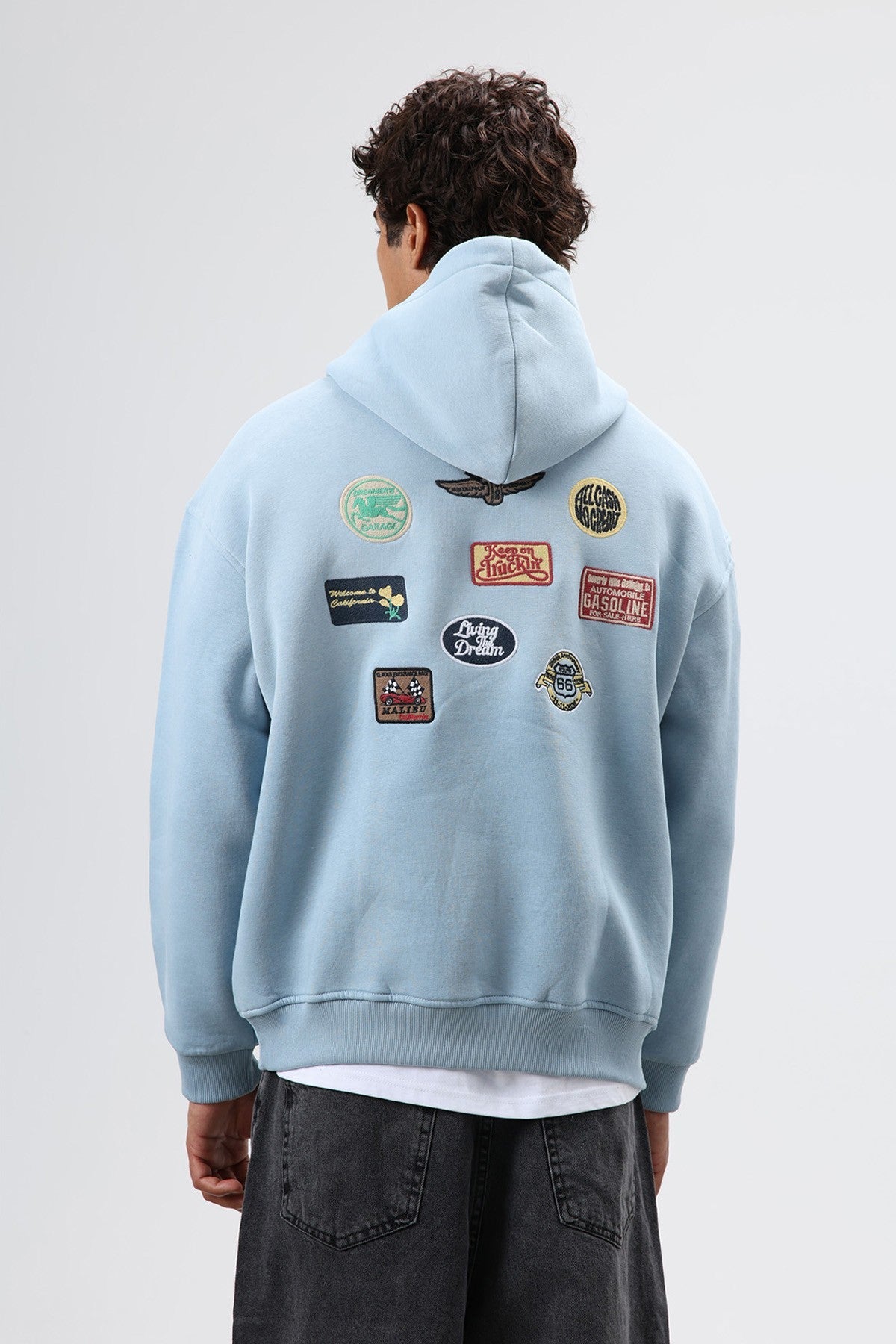 Oversize Baskılı Kapüşonlu Sweatshirt