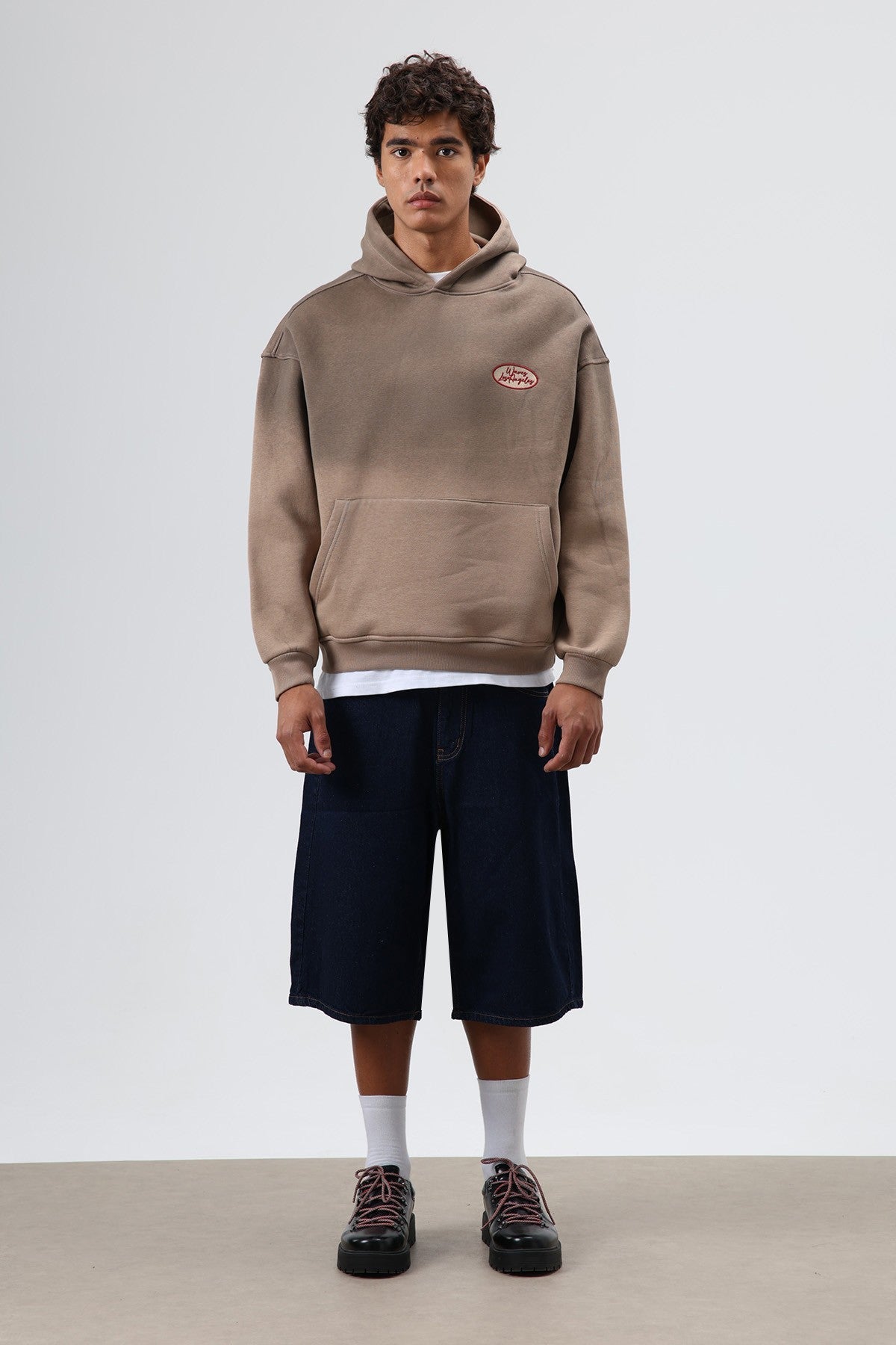 Oversize Baskılı Kapüşonlu Sweatshirt
