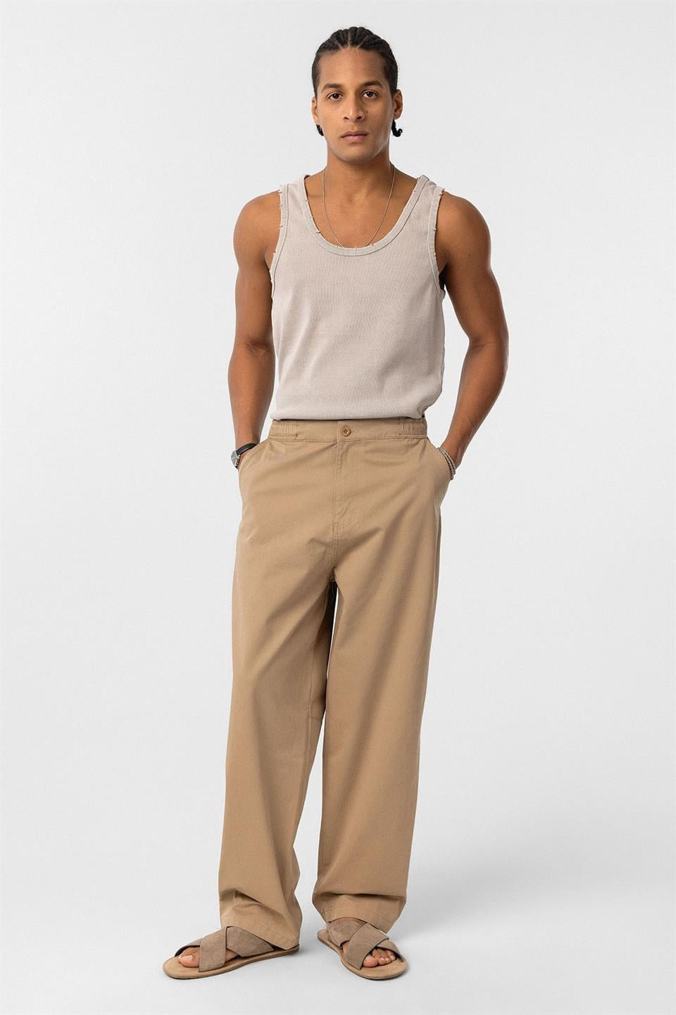 Yıkamalı Gabardin Baggy Pantolon