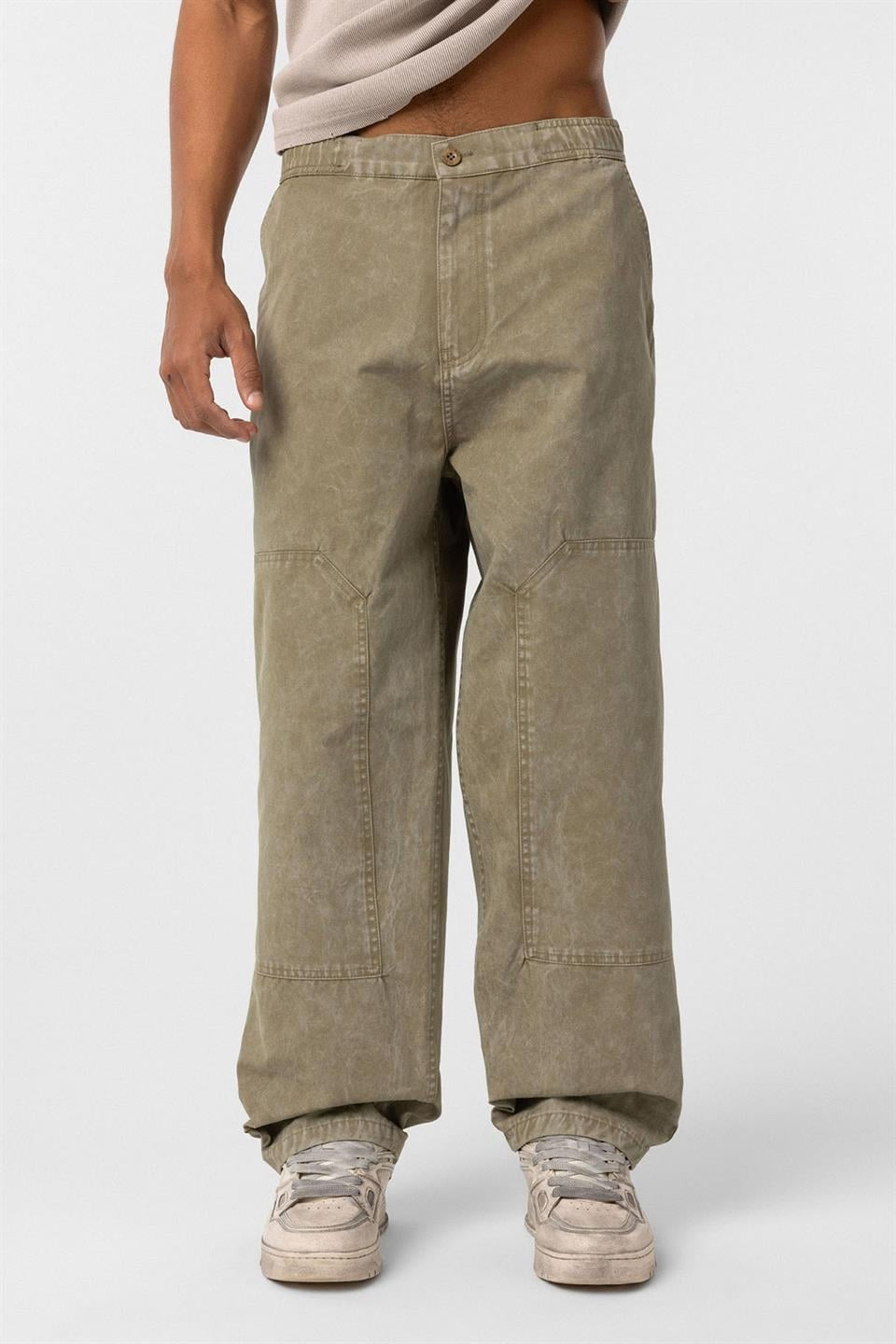 Yıkamalı Baggy Gabardin Pantolon