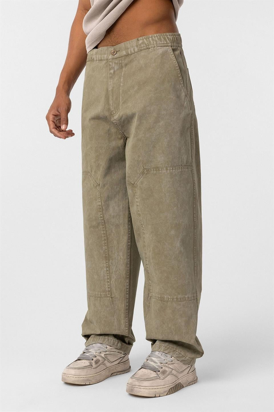 Yıkamalı Baggy Gabardin Pantolon