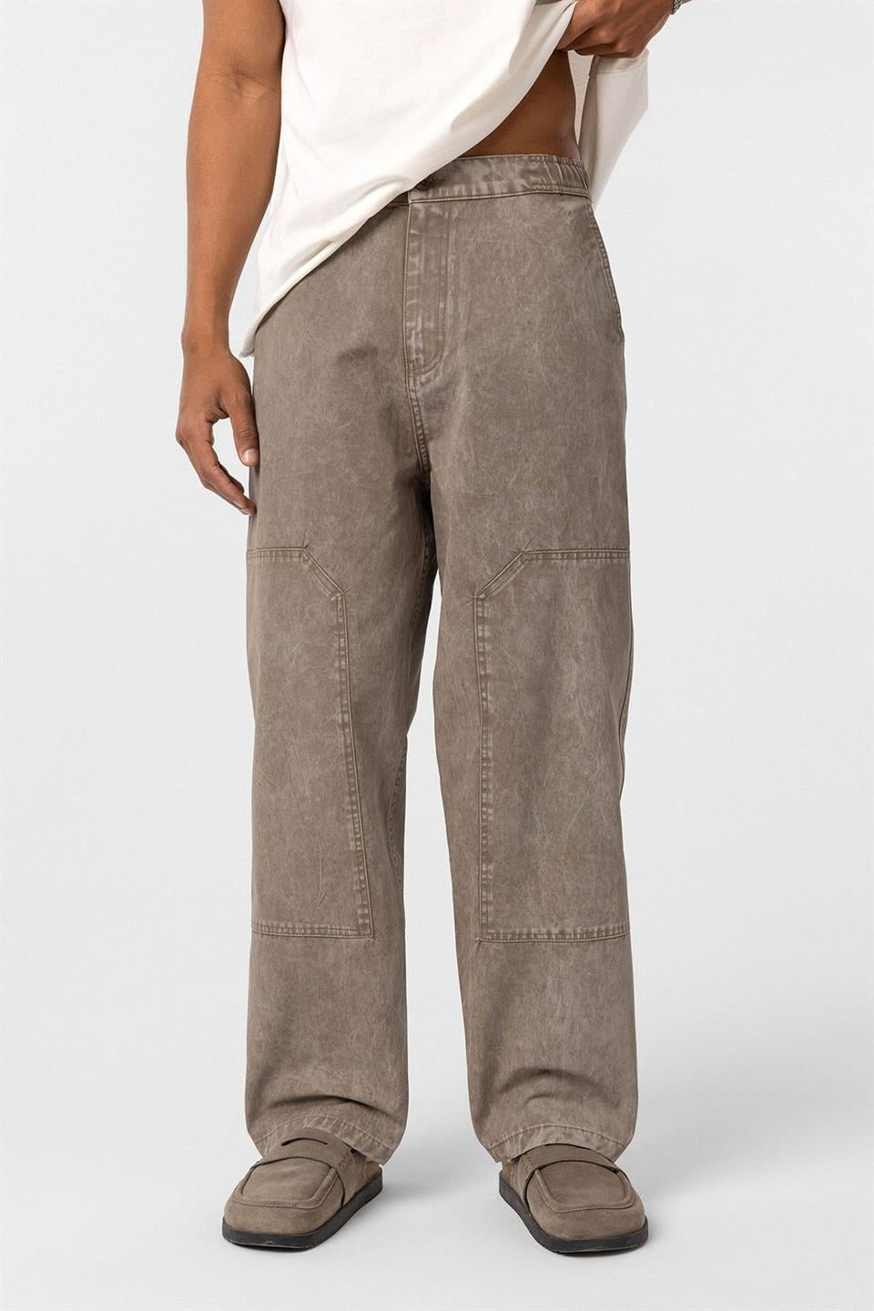 Yıkamalı Baggy Gabardin Pantolon